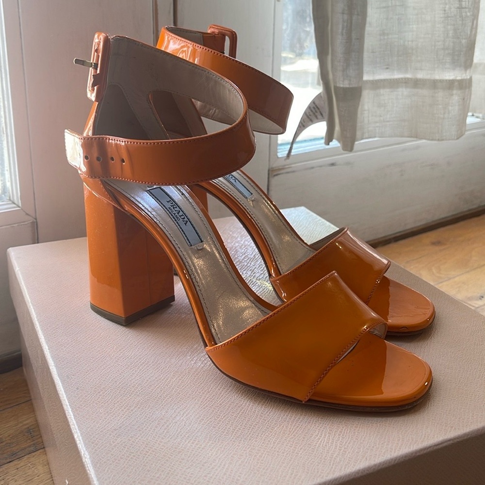 Prada Orange Patent Sandals